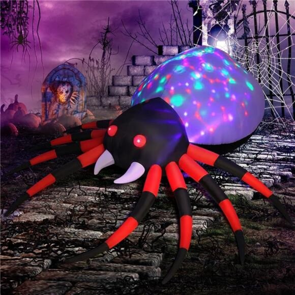 8FT Width Halloween Inflatable Spider Outdoor Decoration with Magic Light,BlowUp - Picture 3 of 7
